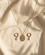 Oval Mosaic Necklace & Mini Hoop - Necklace and Earrings - Foramour Jewels - 18K Gold Plated - Sweat, water proof