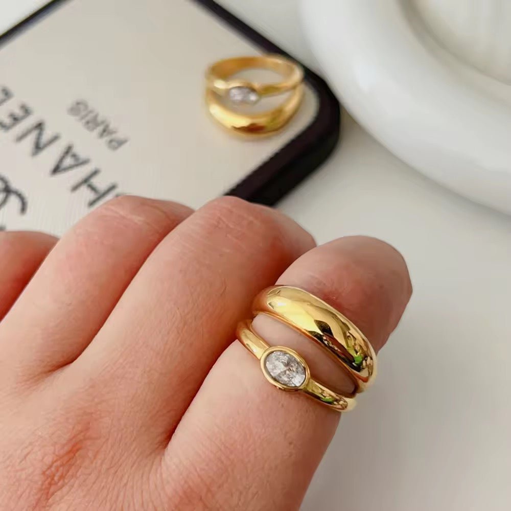 Oval Zircon Dome Ring - Foramour Jewels - 18K Gold Plated - Sweat, water proof