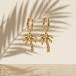 Palm Tree Huggies - Earrings - Foramour Jewels - 18K Gold Plated - Sweat, water proof