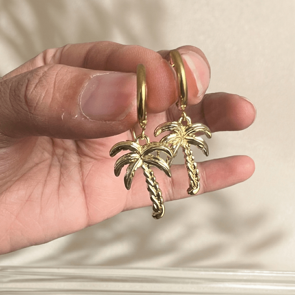 Palm Tree Huggies - Earrings - Foramour Jewels - 18K Gold Plated - Sweat, water proof