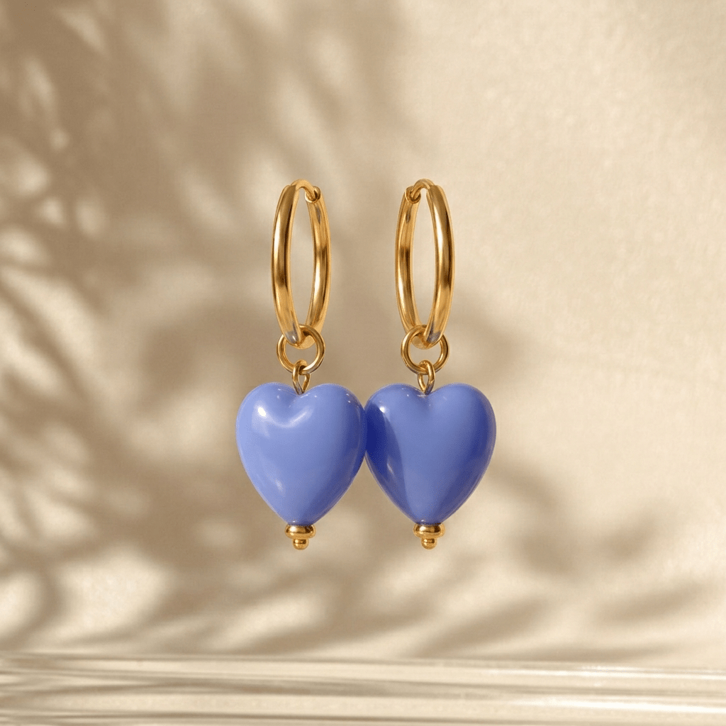 Pastel Blue Drop Huggie Earrings - Foramour Jewels - 18K Gold Plated - Sweat, water proof