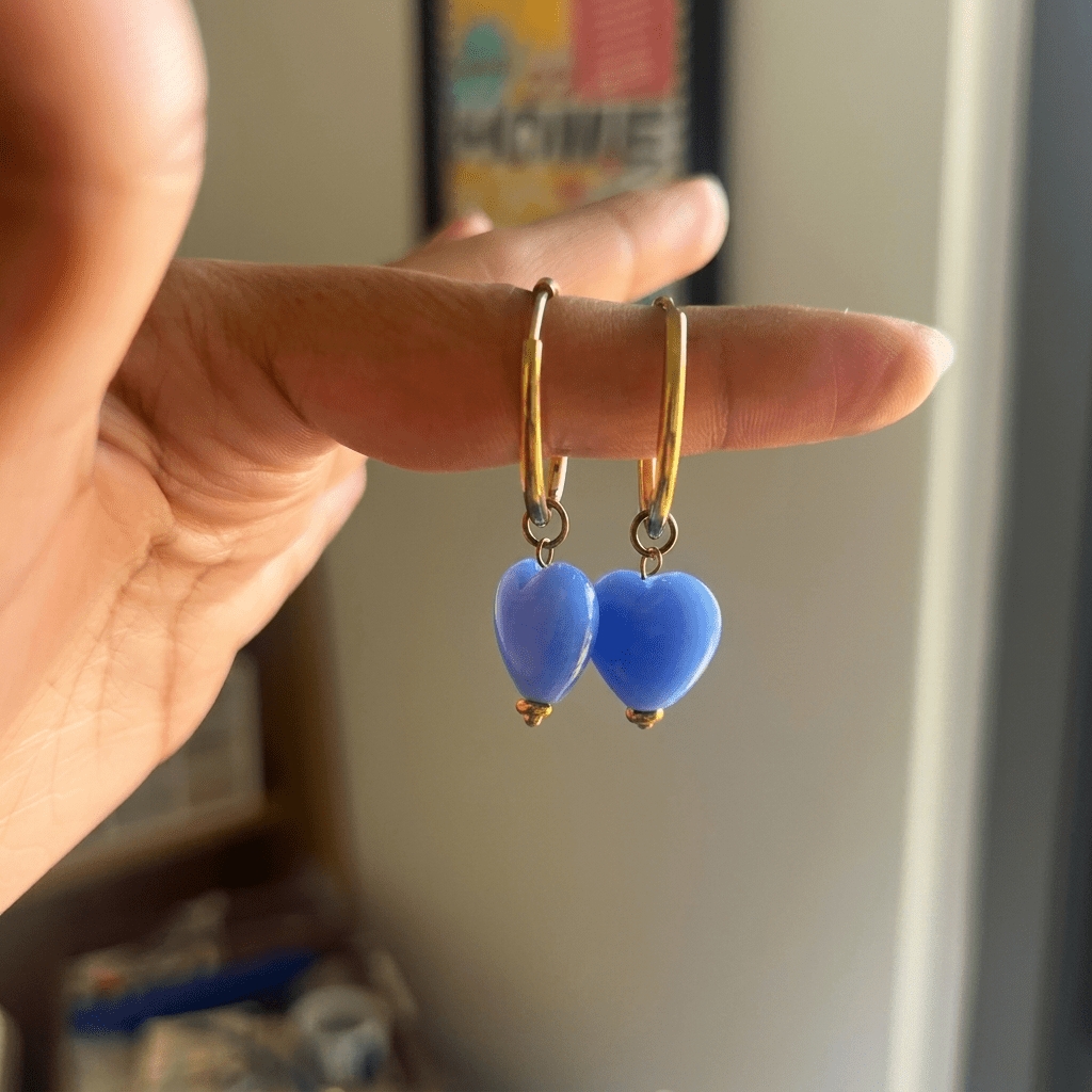 Pastel Blue Drop Huggie Earrings - Foramour Jewels - 18K Gold Plated - Sweat, water proof