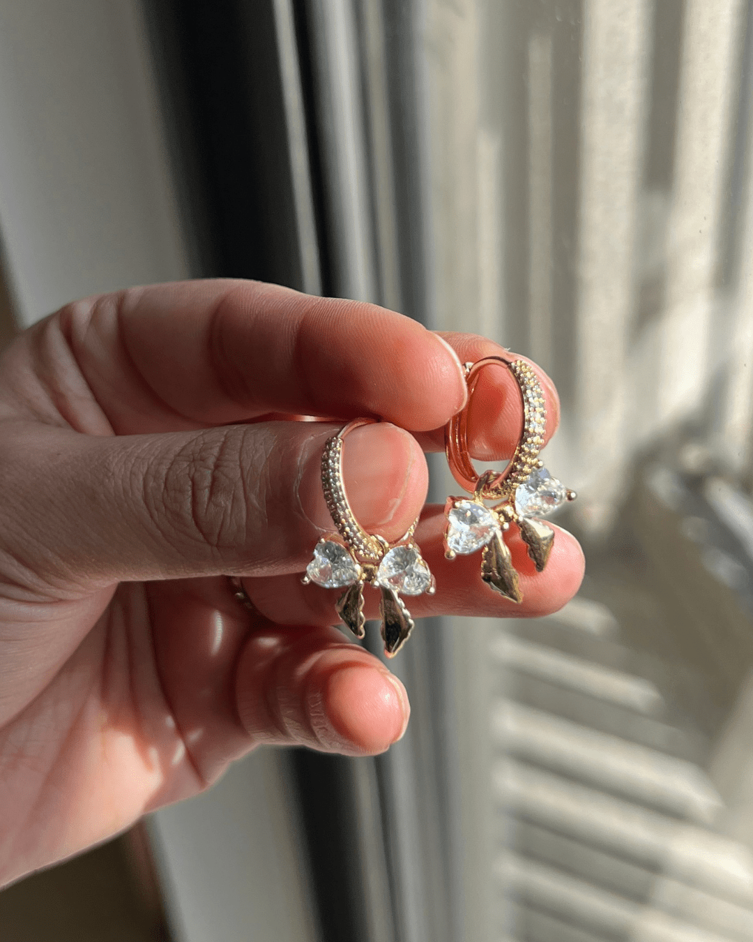Pave Bow Charm Earrings - Foramour Jewels - 18K Gold Plated - Sweat, water proof
