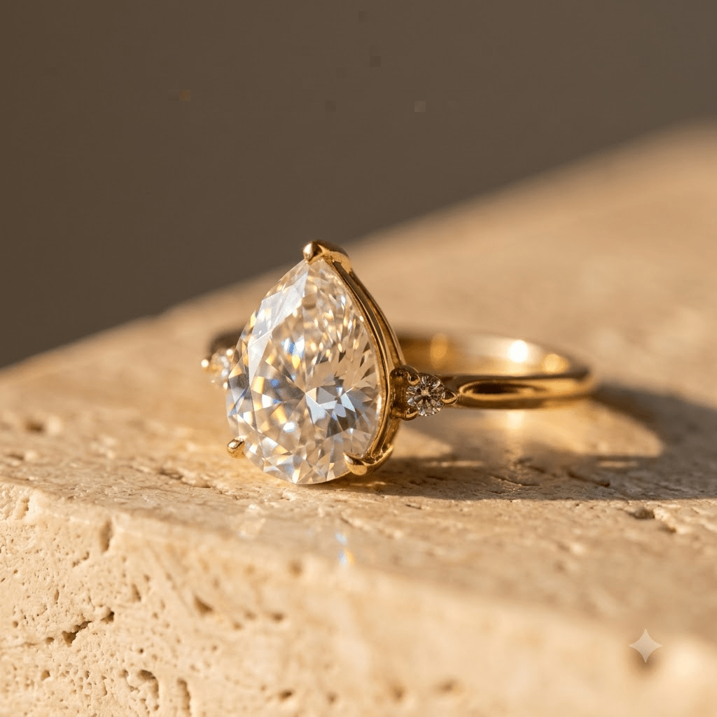 Pear-Cut Solitaire Ring with Side Accents - Foramour Jewels - 18K Gold Plated - Sweat, water proof