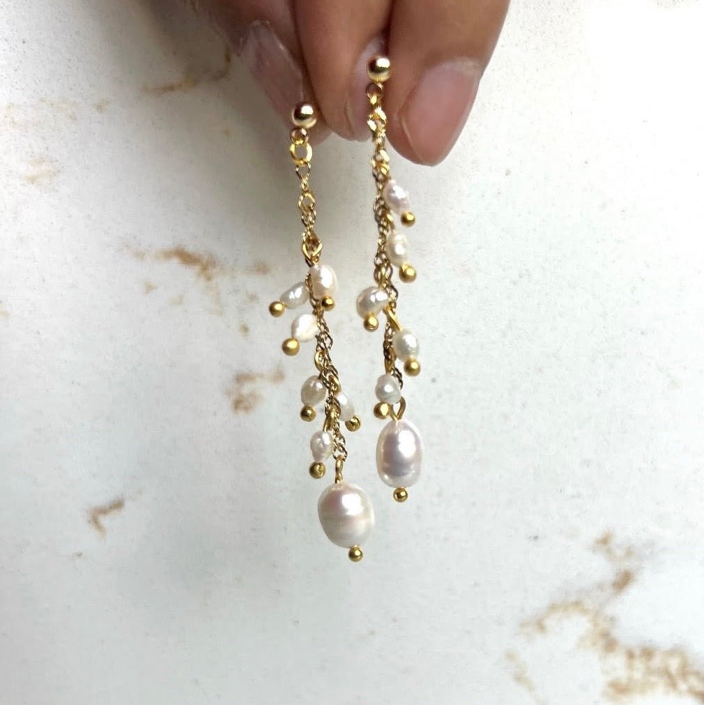 Pearl Cascade Drop Earrings - Foramour Jewels - 18K Gold Plated - Sweat, water proof