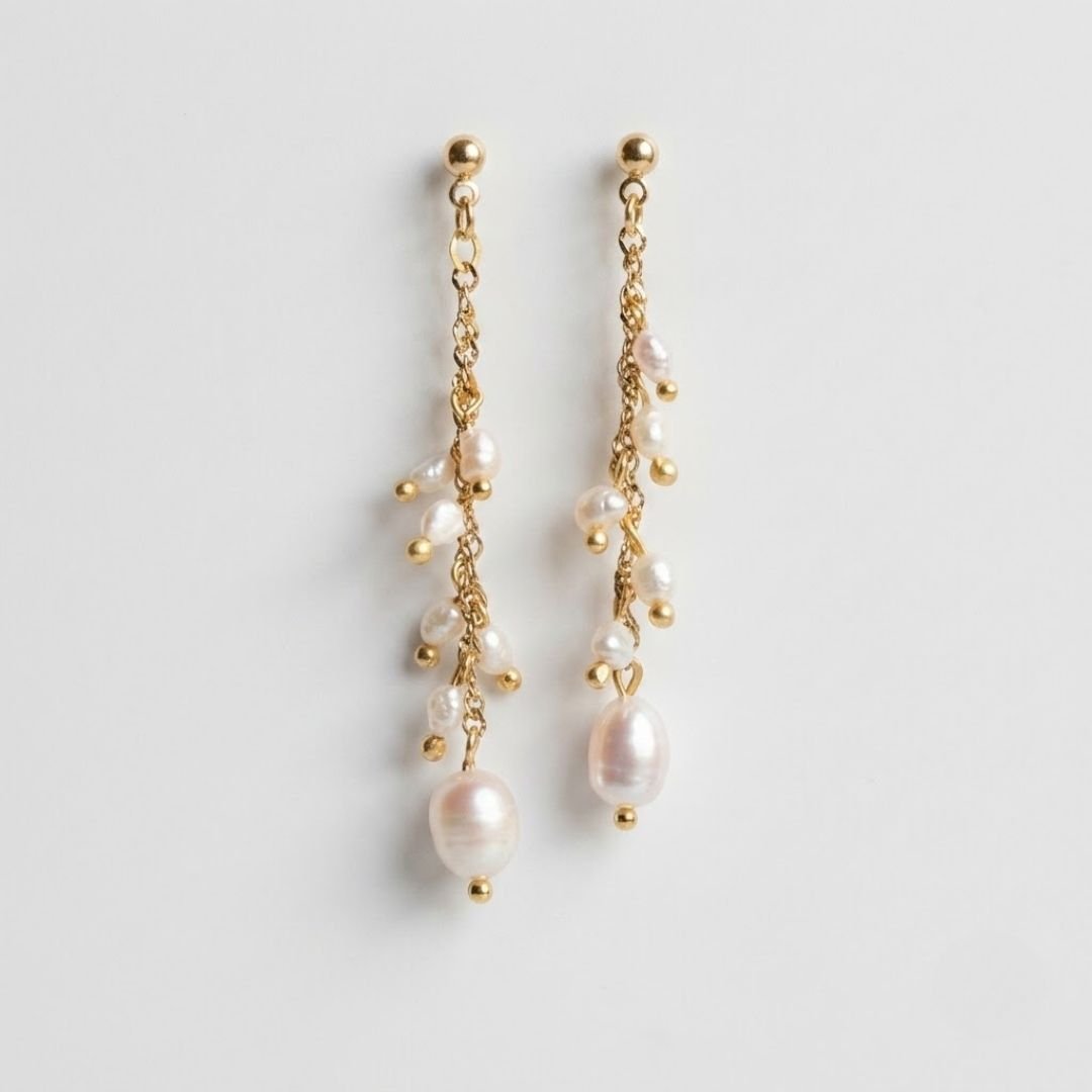 Pearl Cascade Drop Earrings - Foramour Jewels - 18K Gold Plated - Sweat, water proof