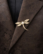 Pearl Dragonfly- Brooch | Lapel Pin - Foramour Jewels - 18K Gold Plated - Sweat, water proof