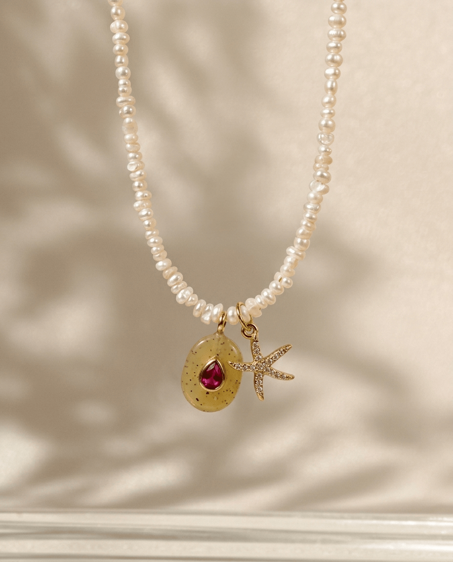 Pearl Starfish Charm Necklace - Foramour Jewels - 18K Gold Plated - Sweat, water proof