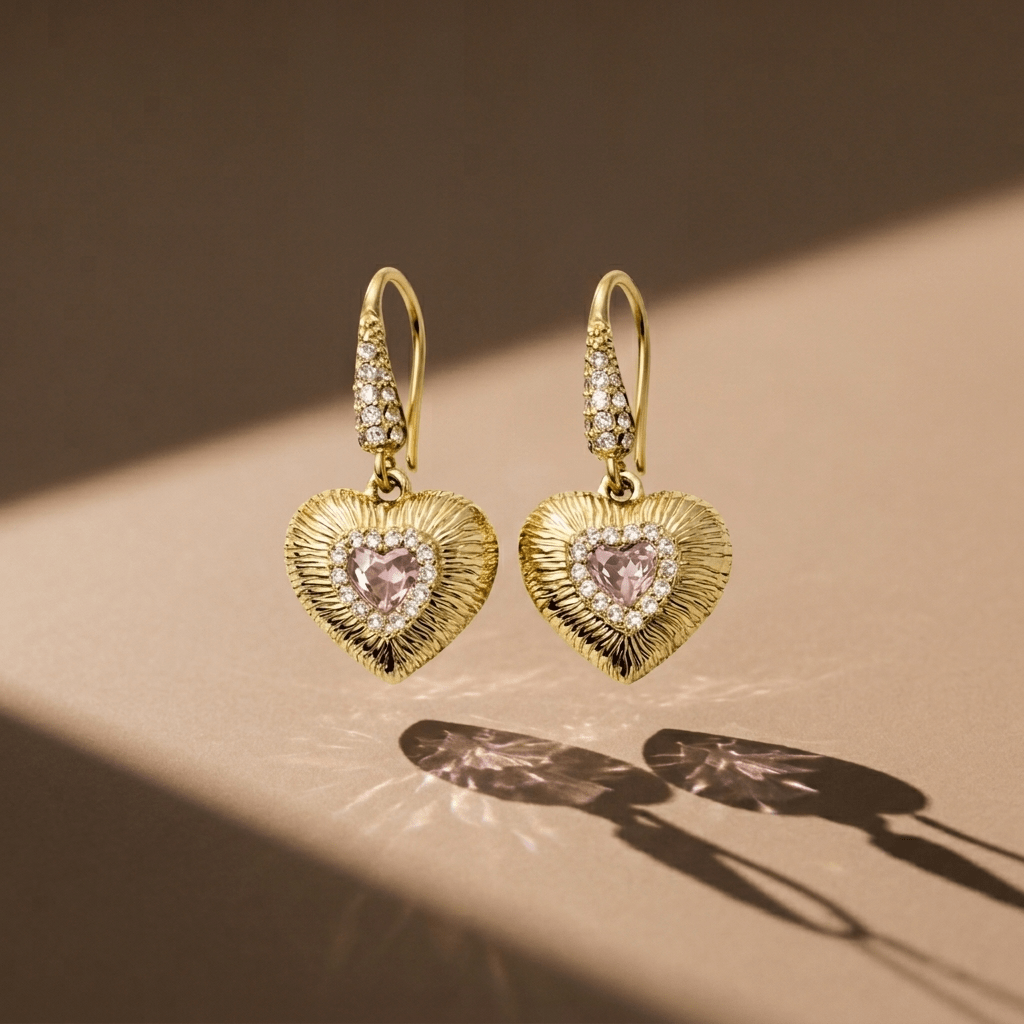 Pink CZ Heart Earrings - Foramour Jewels - 18K Gold Plated - Sweat, water proof