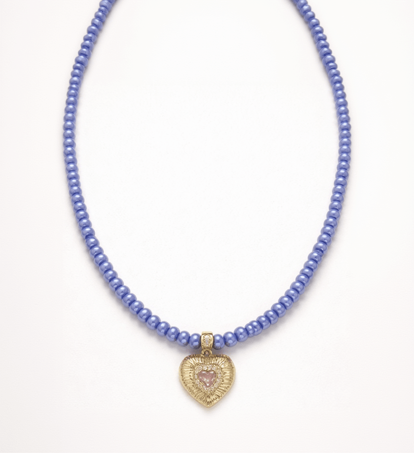 Pink Heart Bead Necklace - Foramour Jewels - 18K Gold Plated - Sweat, water proof