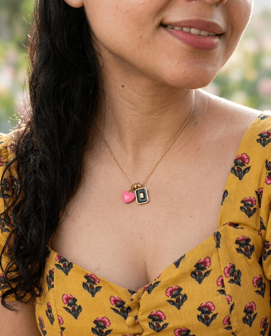 Pink Heart Charm Pendant Necklace - Foramour Jewels - 18K Gold Plated - Sweat, water proof