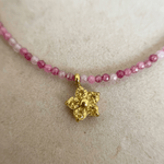 Pink Zircon Necklace with Yellow Flower Charm - Foramour Jewels - 18K Gold Plated - Sweat, water proof