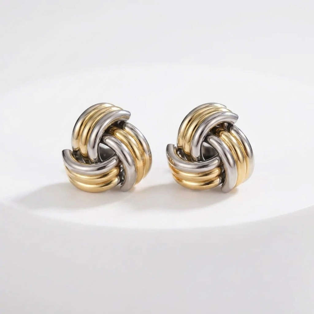 Two-Tone Knot Stud Earrings