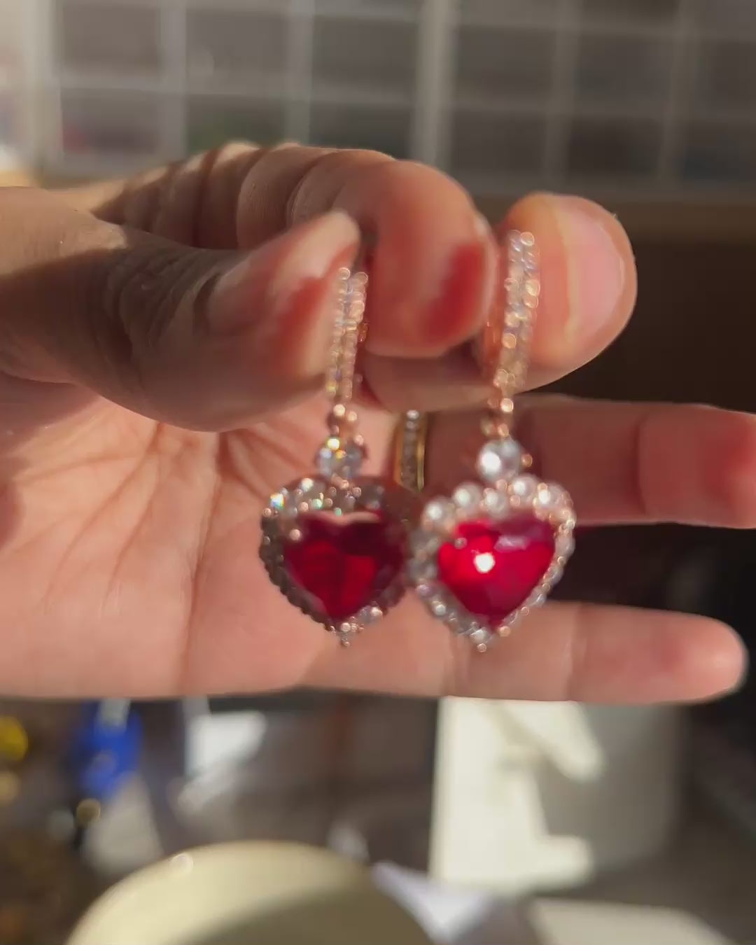 Ruby Red Hearts - Earrings
