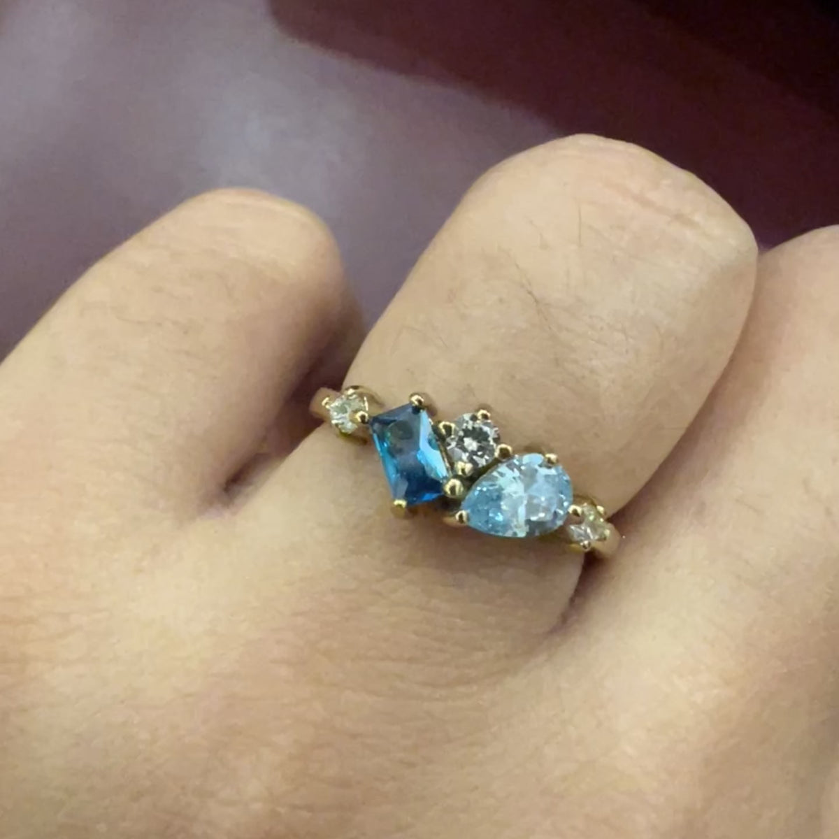 Sapphire & Blue Topaz color Cluster Ring