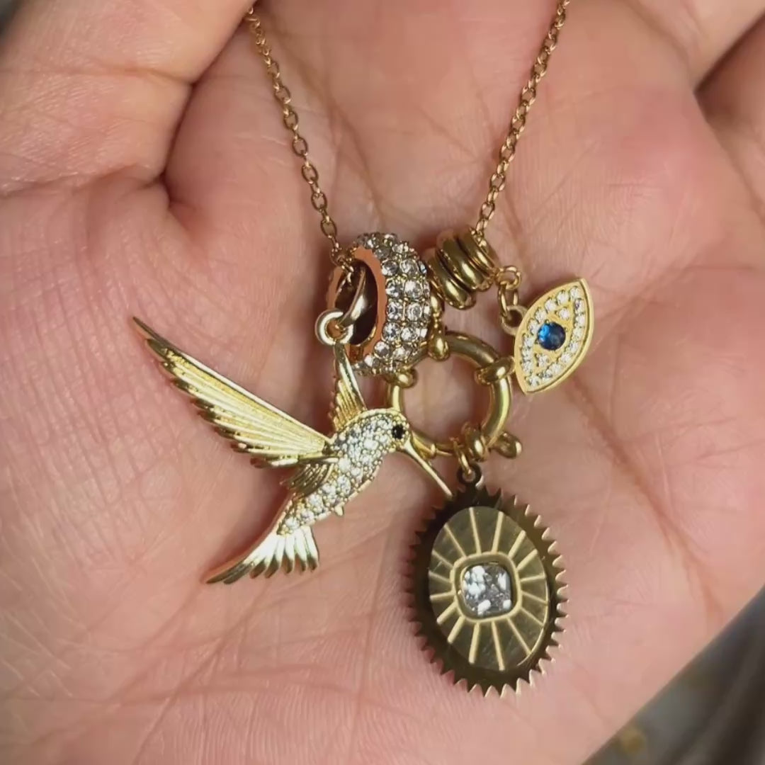 Hummingbird & Evil Eye Charm Necklace