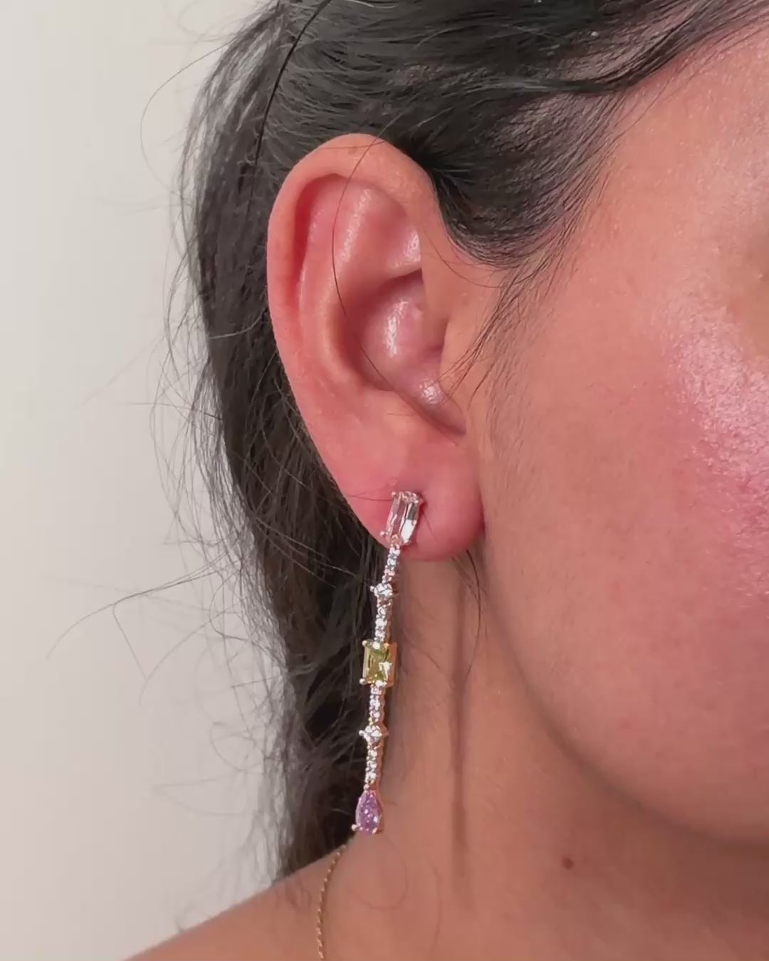 Pastel Multistone Linear Drop Earrings