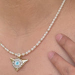 Evil Eye Baguette CZ Seed Pearl Pendant Necklace