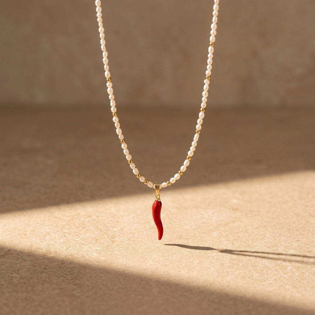 Red Chilli Charm Bead Necklace - Foramour Jewels - 18K Gold Plated - Sweat, water proof