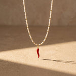 Red Chilli Charm Bead Necklace - Foramour Jewels - 18K Gold Plated - Sweat, water proof