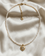 Ribbed Heart Pendant Pearl Set - Foramour Jewels - 18K Gold Plated - Sweat, water proof