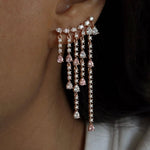 Rose Gold CZ & Pink Pear Fringe Drop Earrings - Foramour Jewels - 18K Gold Plated - Sweat, water proof