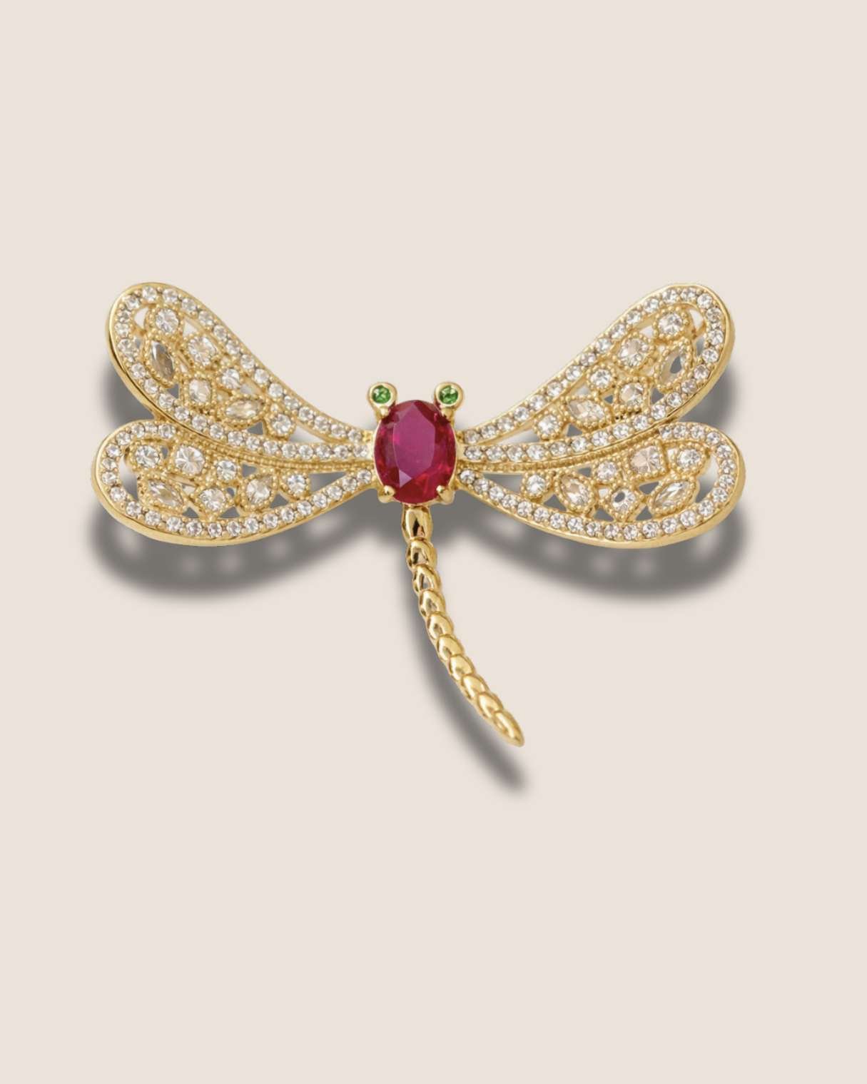 Ruby Dragonfly - Brooch | Lapel Pin - Foramour Jewels - 18K Gold Plated - Sweat, water proof