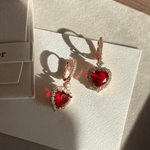 Ruby Heart Drop Earrings - Foramour Jewels - 18K Gold Plated - Sweat, water proof