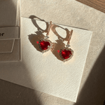 Ruby Heart Drop Earrings - Foramour Jewels - 18K Gold Plated - Sweat, water proof
