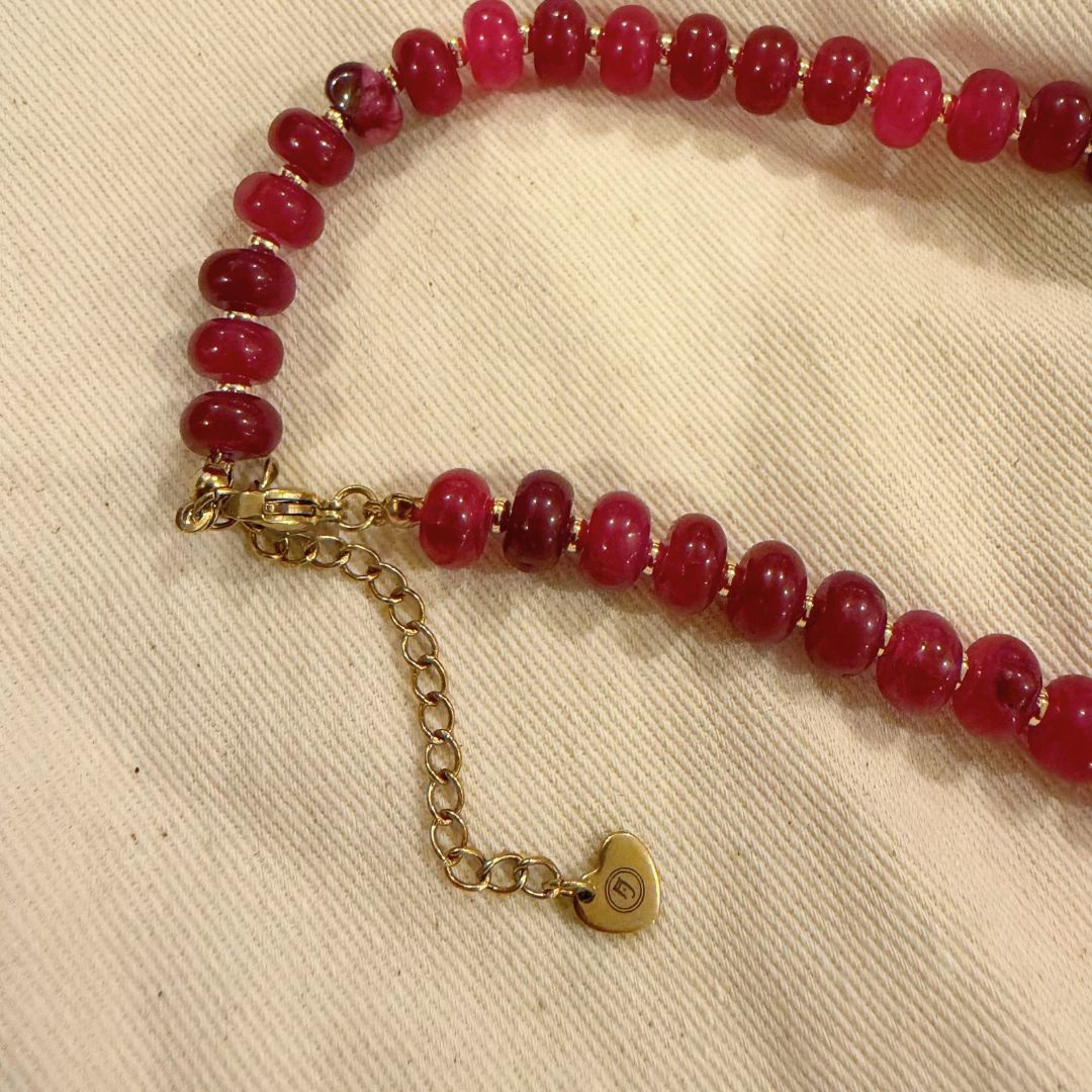 Ruby-red Jade & Amethyst Heart Beaded Necklace - Foramour Jewels - Gold PVD designer jewellery & charms