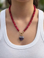 Ruby-red Jade & Amethyst Heart Beaded Necklace - Foramour Jewels - Gold PVD designer jewellery & charms