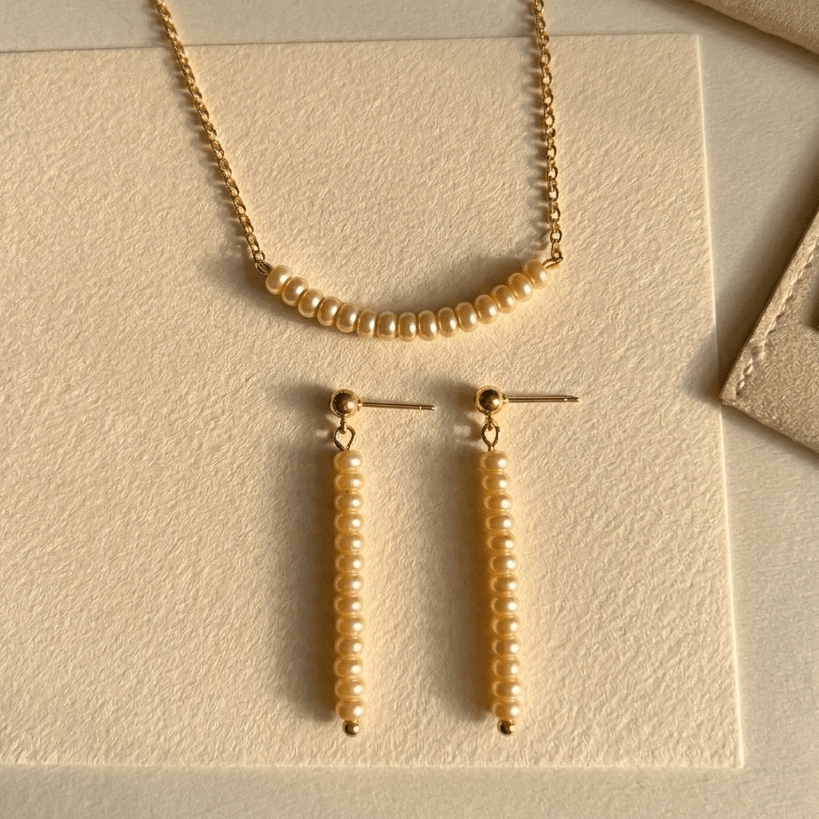 Seed Pearl Necklace Set - Foramour Jewels - 18K Gold Plated - Sweat, water proof
