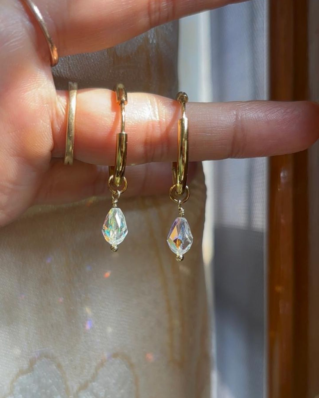 Shimmer by Simer Crystal Teardrop Hoop Earrings - Foramour Jewels - 18K Gold Plated - Sweat, water proof