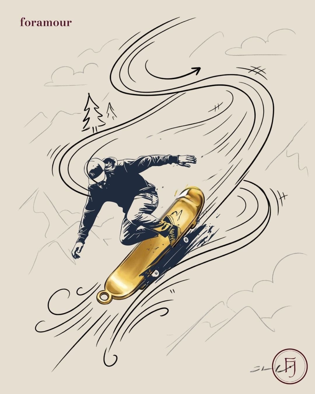 Skateboard - Charm - Foramour Jewels - 18K Gold Plated - Sweat, water proof