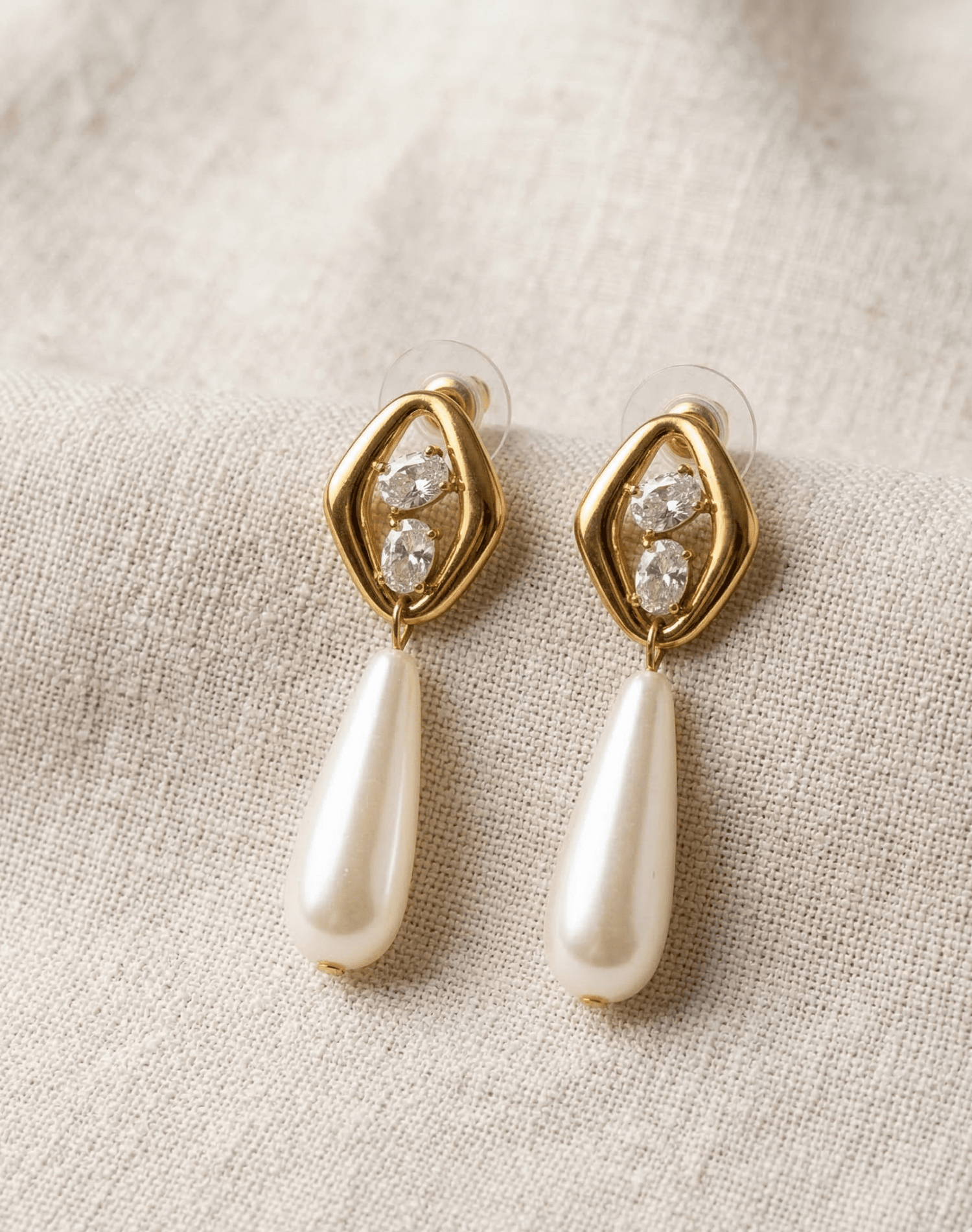 Slim & Textured Pearl Drop Earrings - Foramour Jewels - 18K Gold Plated - Sweat, water proof