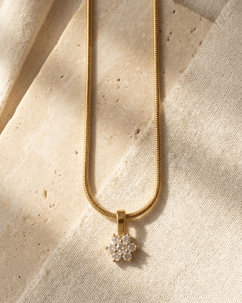Small CZ Flower Pendant Necklace - Foramour Jewels - 18K Gold Plated - Sweat, water proof