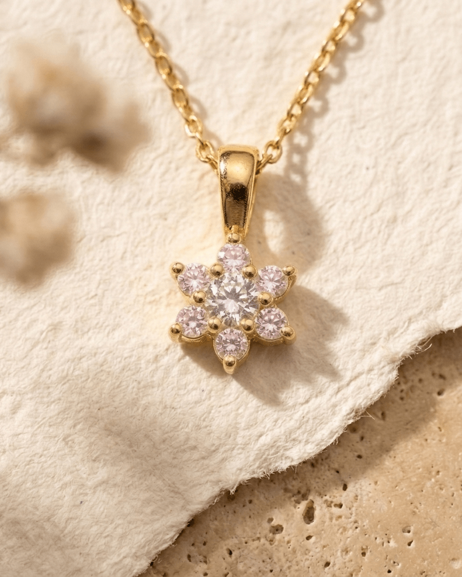 Small CZ Flower Pendant Necklace - Foramour Jewels - 18K Gold Plated - Sweat, water proof