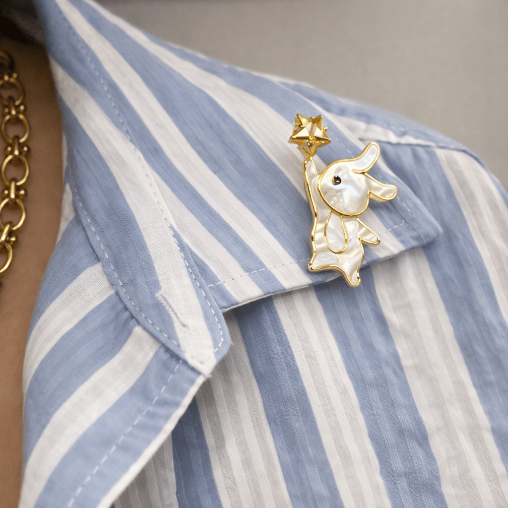 Stargazer Rabbit - Brooch | Lapel Pin - Foramour Jewels - 18K Gold Plated - Sweat, water proof