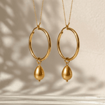 Teardrop Pearl Hoop Earrings - Foramour Jewels - 18K Gold Plated - Sweat, water proof