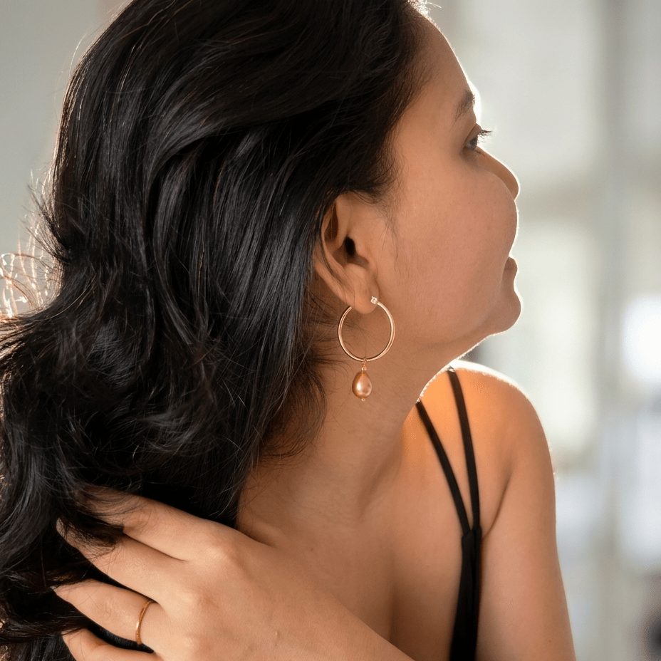 Teardrop Pearl Hoop Earrings - Foramour Jewels - 18K Gold Plated - Sweat, water proof