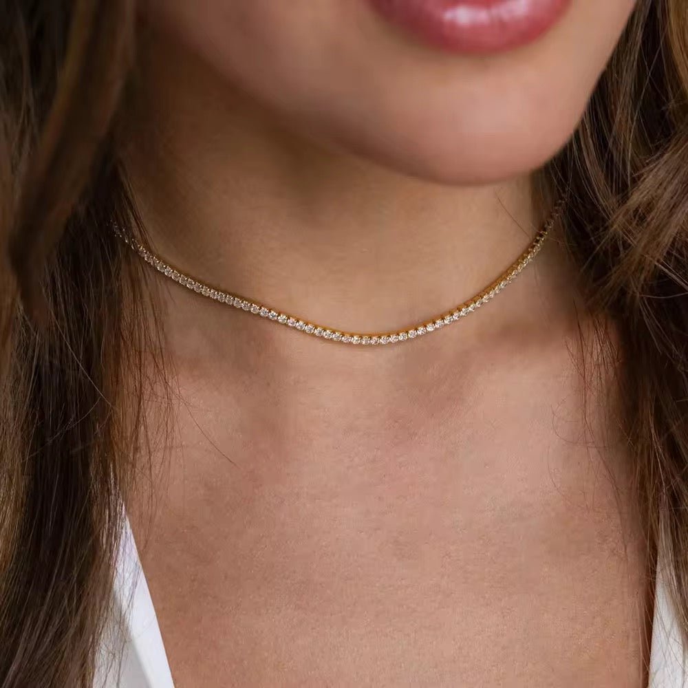 Tennis CZ Choker Necklace - Foramour Jewels - 18K Gold Plated - Sweat, water proof