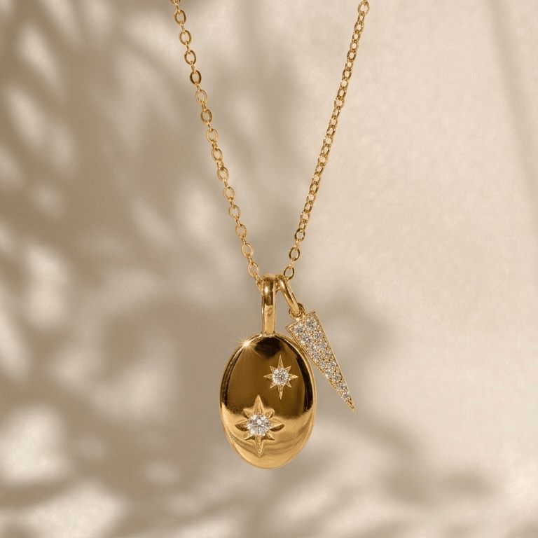 Tennis Star Medallion Necklace Set - Foramour Jewels - 18K Gold Plated - Sweat, water proof
