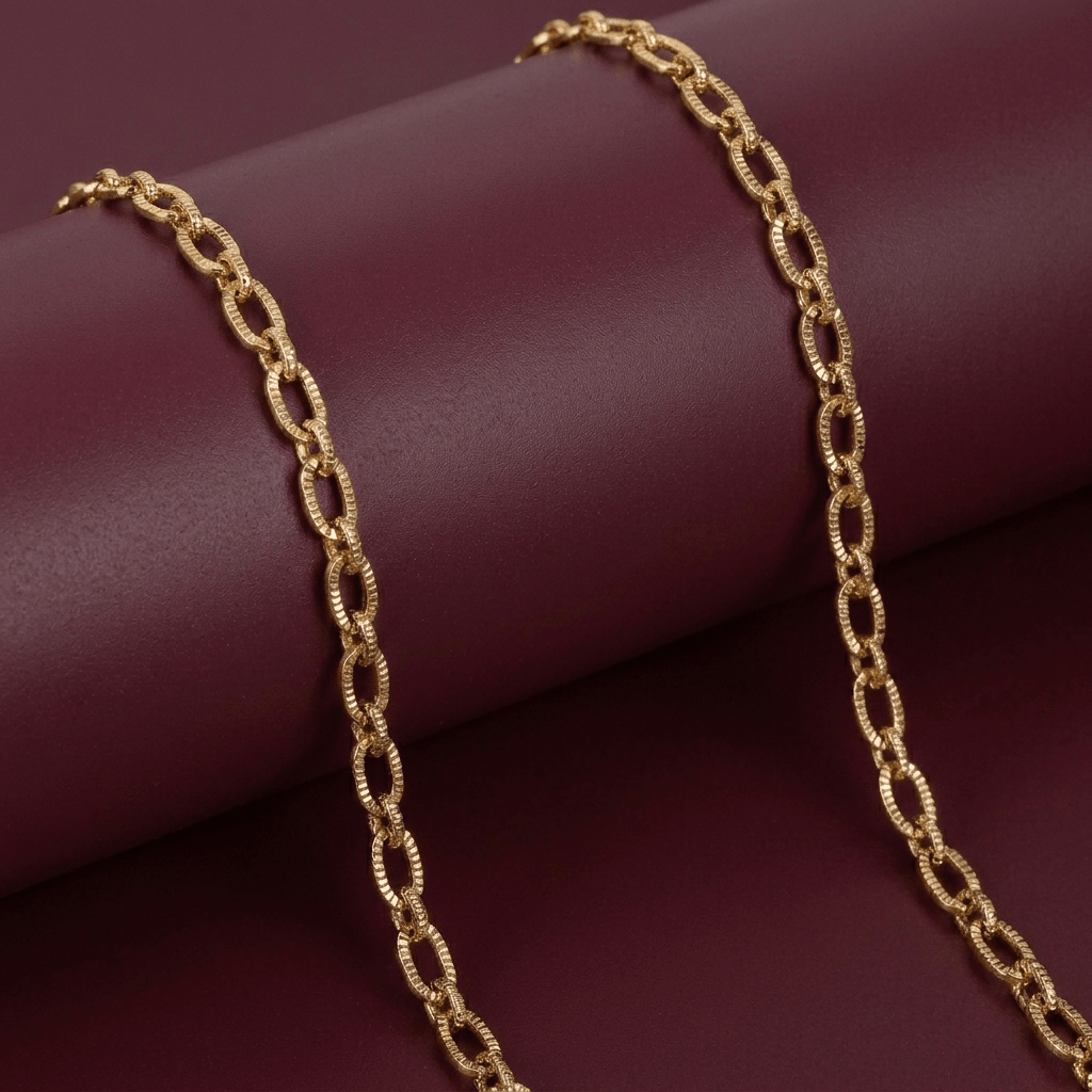 Textured Cable Chain (Diamond-Cut Oval Link) - Foramour Jewels - 18K Gold Plated - Sweat, water proof