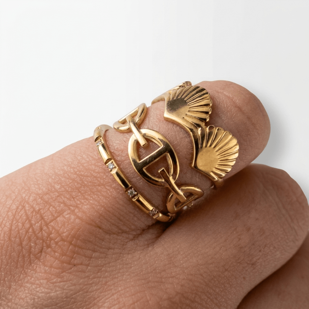 The Anchor Point Ring Stack - Foramour Jewels - 18K Gold Plated - Sweat, water proof