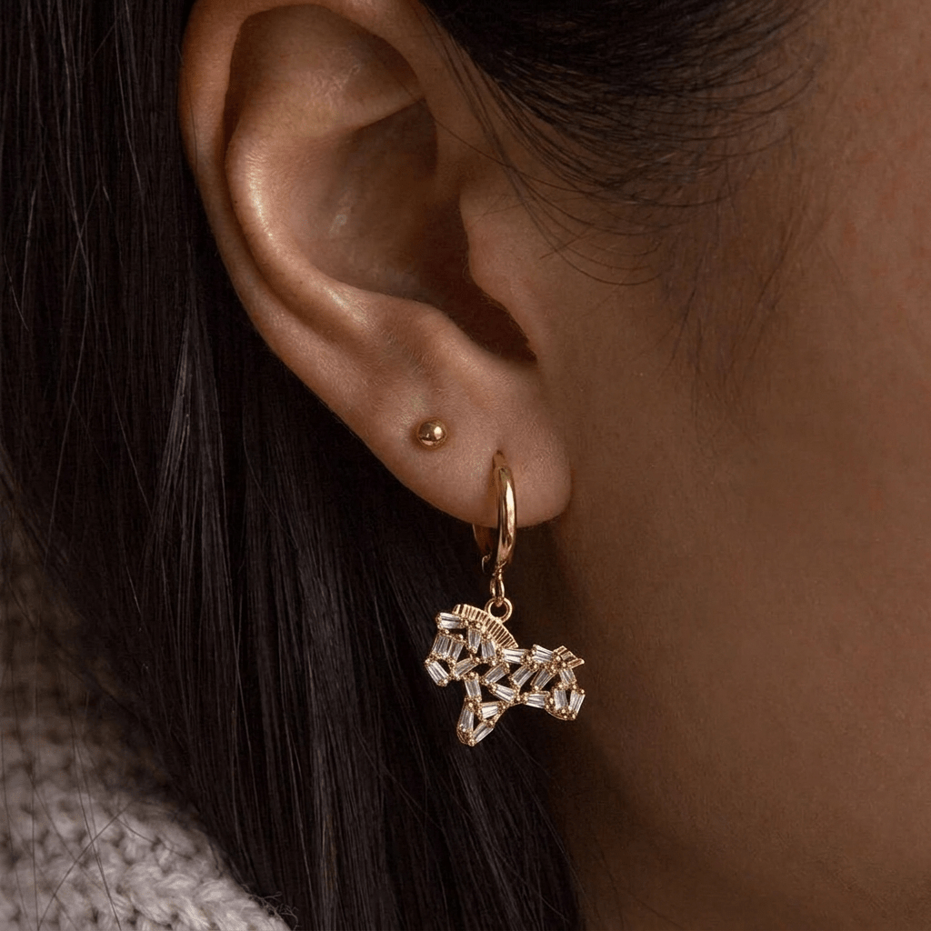 The Baguette CZ Unicorn Huggie Earrings - Foramour Jewels - 18K Gold Plated - Sweat, water proof