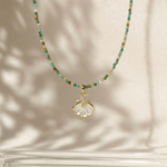 The Beaded Green Seashell & Starfish Necklace - Foramour Jewels - 18K Gold Plated - Sweat, water proof