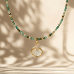 The Beaded Green Seashell & Starfish Necklace - Foramour Jewels - 18K Gold Plated - Sweat, water proof