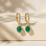 The Emerald-Green Cabochon Huggie Earrings - Foramour Jewels - 18K Gold Plated - Sweat, water proof