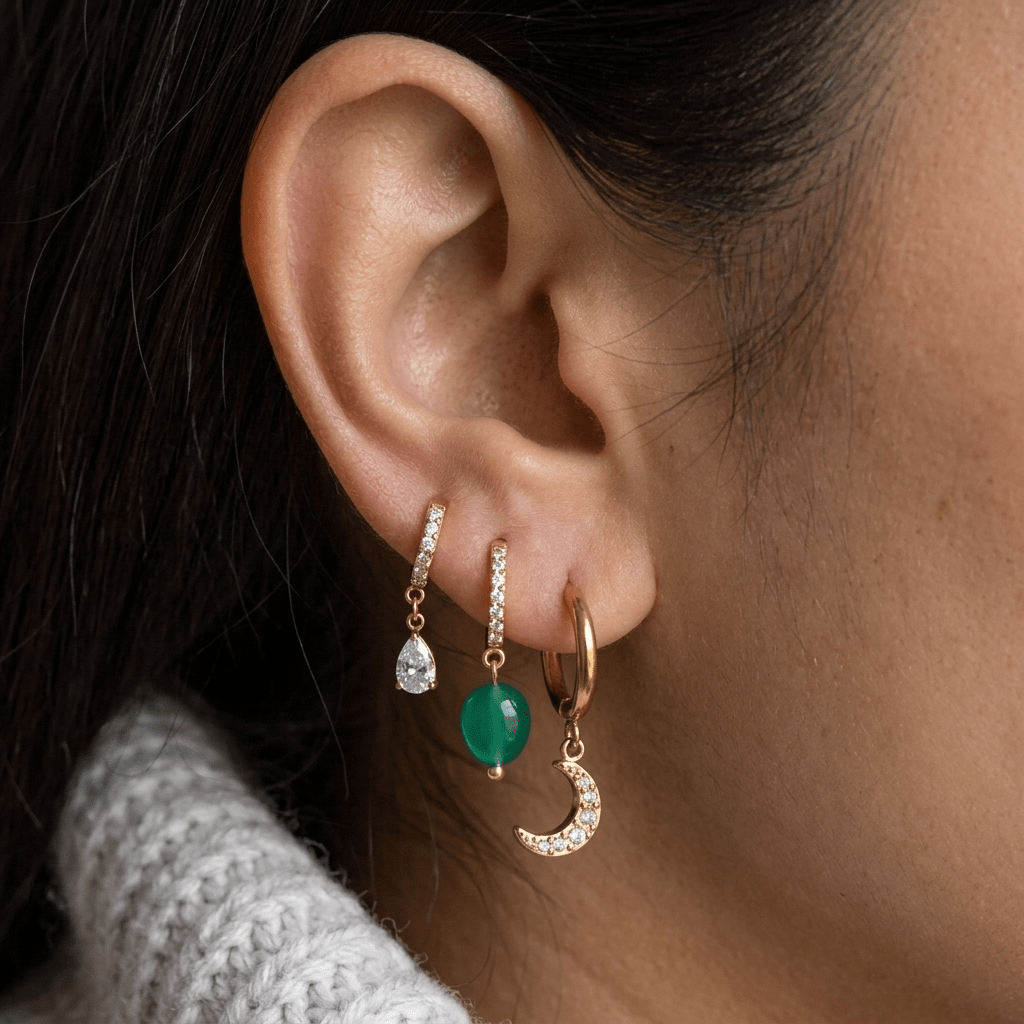 The Emerald-Green Cabochon Huggie Earrings - Foramour Jewels - 18K Gold Plated - Sweat, water proof