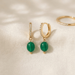 The Emerald-Green Cabochon Huggie Earrings - Foramour Jewels - 18K Gold Plated - Sweat, water proof